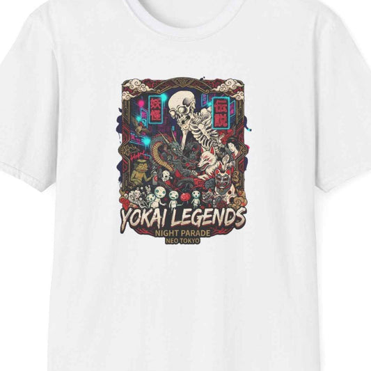 Night Parade Yokai T-Shirt – Japanese Streetwear Skelett Motiv Herren Damen – Design Nahaufnahme