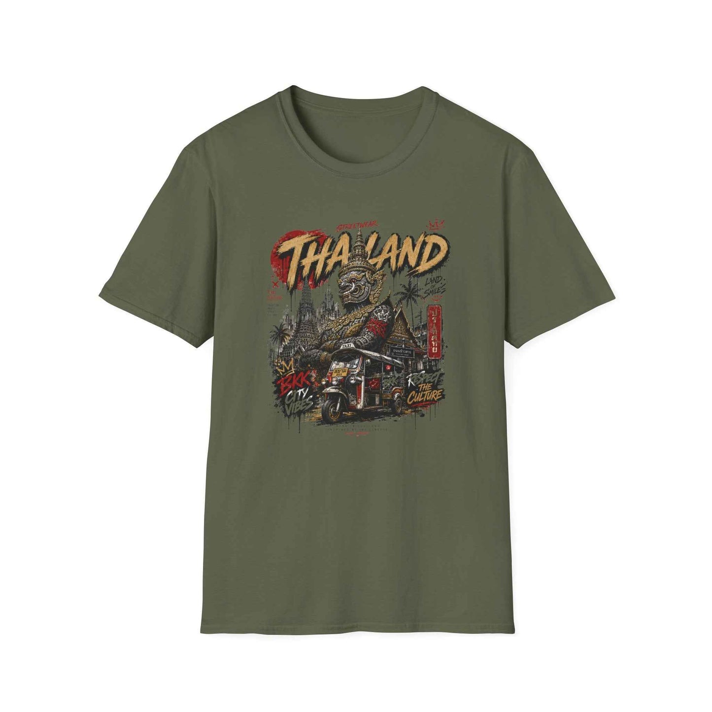 Bangkok Guardian T-Shirt military green Thailand Streetwear Graphic Tee Vorderansicht