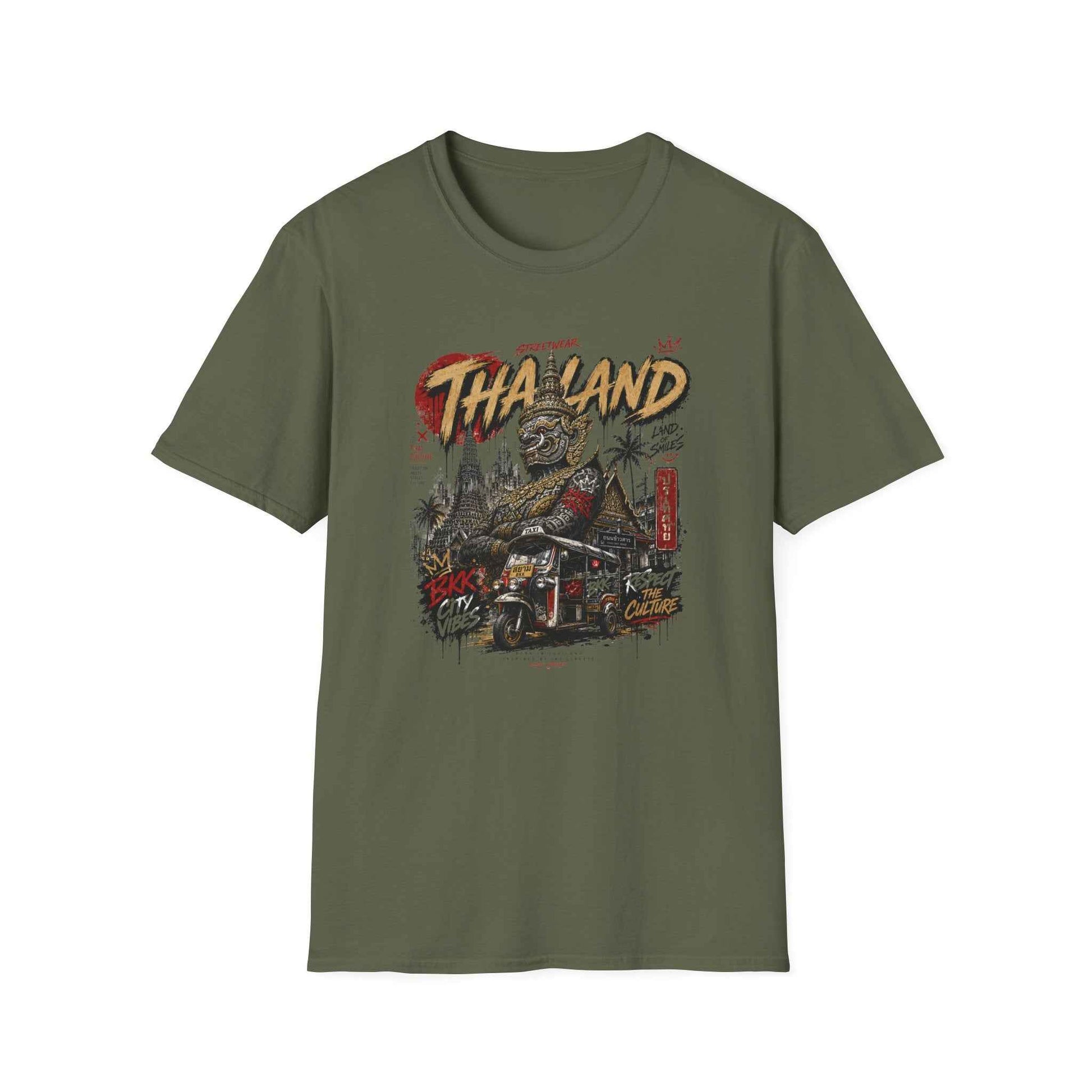 Bangkok Guardian T-Shirt military green Thailand Streetwear Graphic Tee Vorderansicht