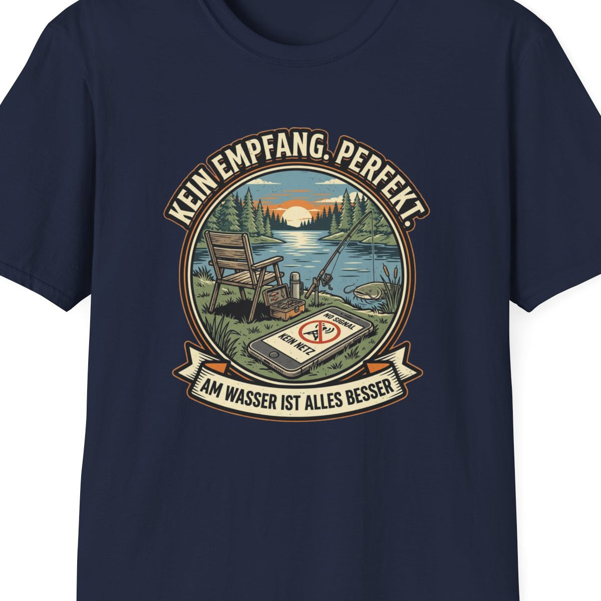 Kein Empfang Perfekt T-Shirt marineblau Angler Geschenk Herren – Design Nahaufnahme