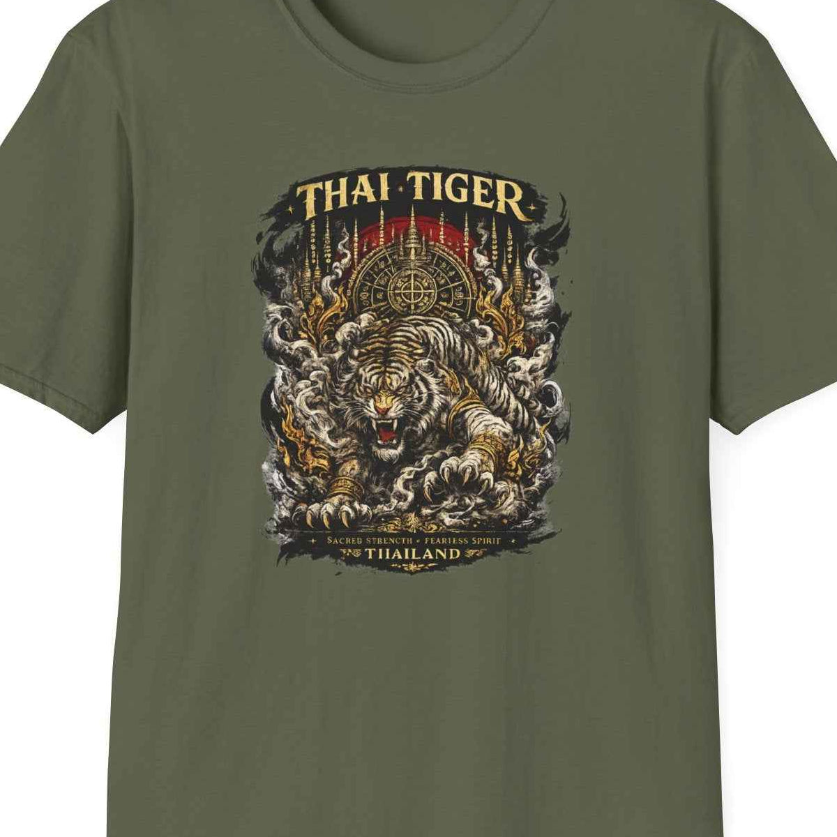 Military Green Thai Tiger T-Shirt – Design Nahaufnahme
