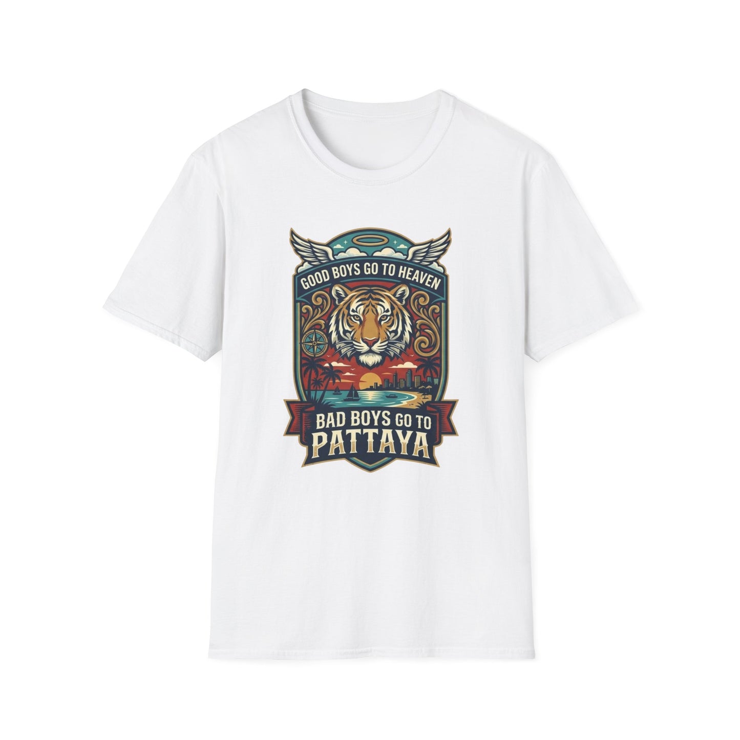 Bad Boys Pattaya T-Shirt weiss Tiger Thailand Graphic Tee Streetwear Geschenk