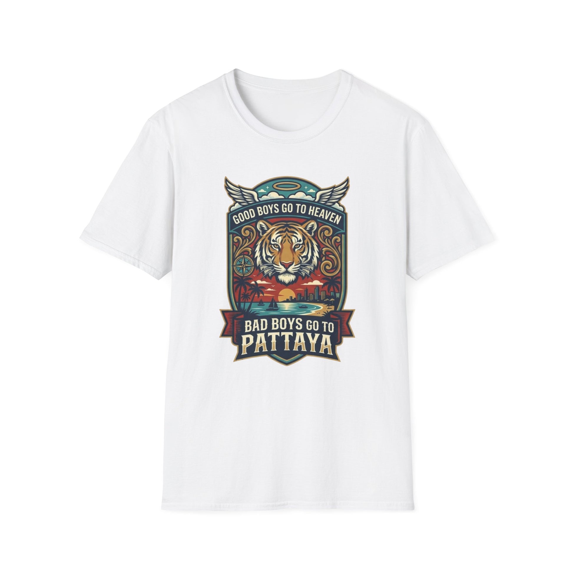 Bad Boys Pattaya T-Shirt weiss Tiger Thailand Graphic Tee Streetwear Geschenk