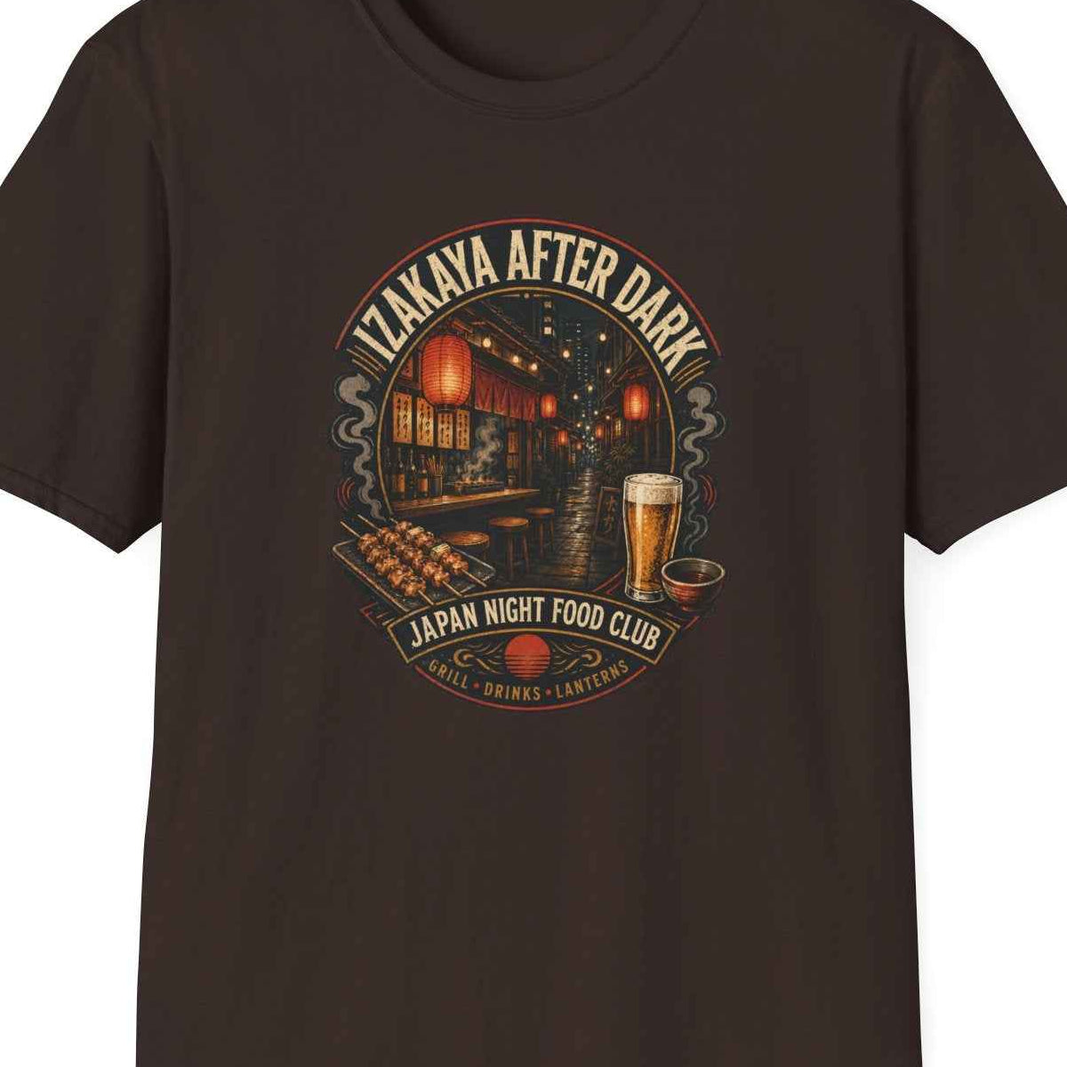 Izakaya After Dark T-Shirt flach Izakaya Nightlife Artwork Unisex Graphic Tee – Design Nahaufnahme