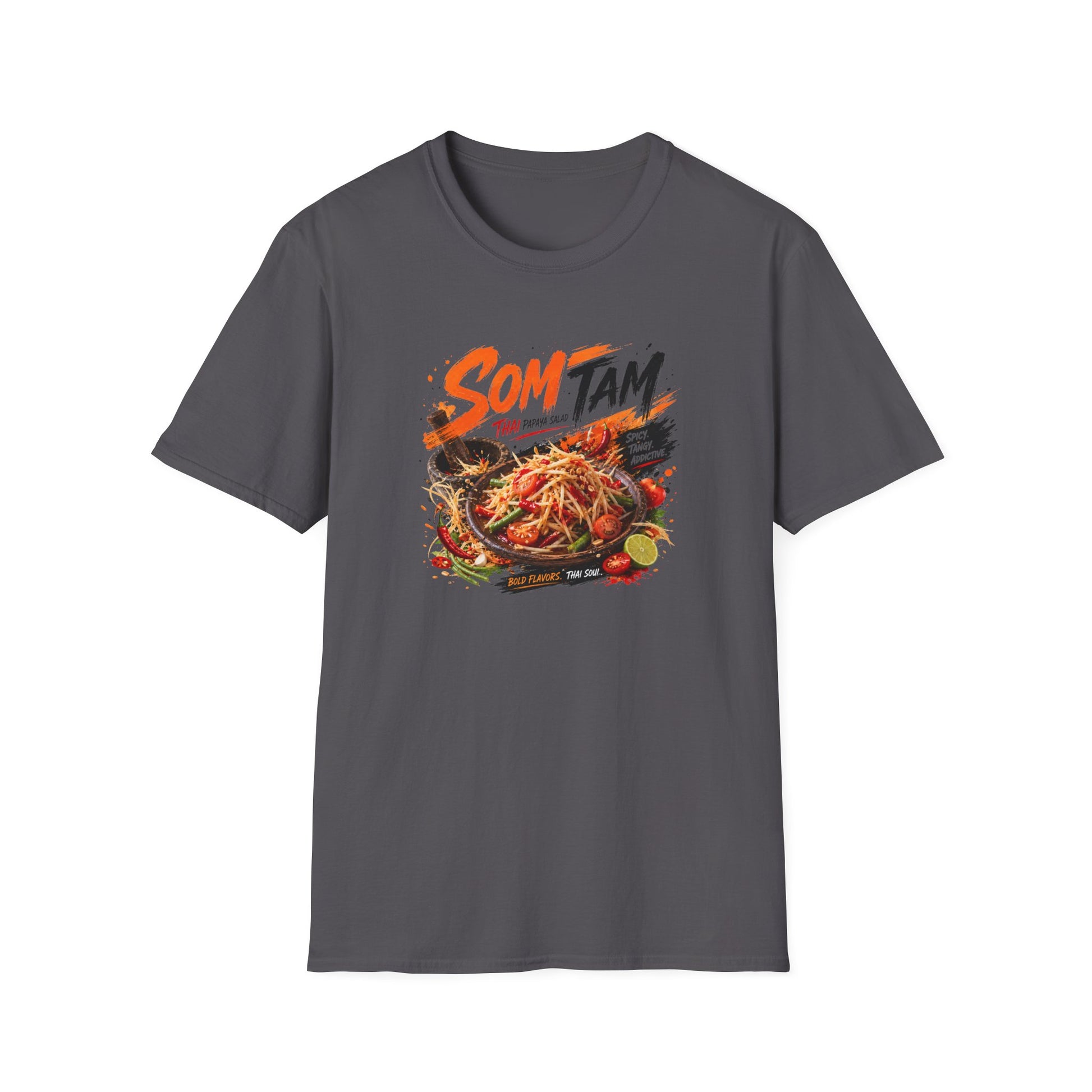 Som Tam T-Shirt Grau — Thai Street Food Streetwear Vorderansicht