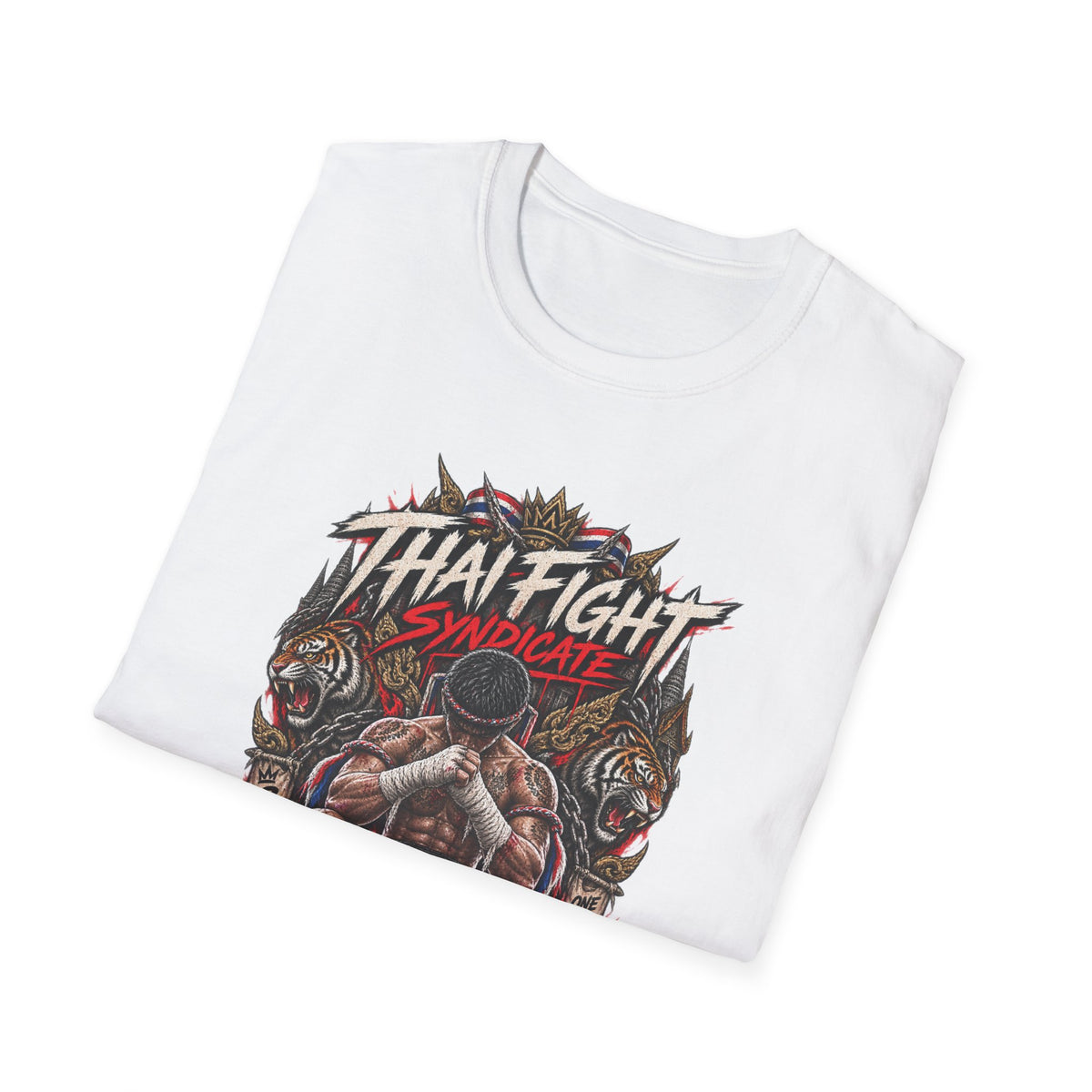 Thai Fight Syndicate T-Shirt weiß — Muay Thai Tiger Design Detailansicht