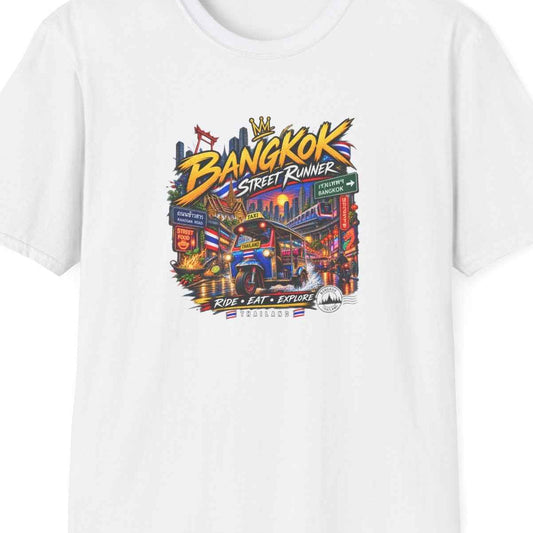 White Bangkok Street Runner T-Shirt – Design Nahaufnahme