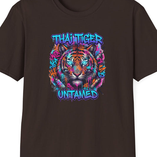 Dark Chocolate Thai Tiger Untamed T-Shirt – Design Nahaufnahme