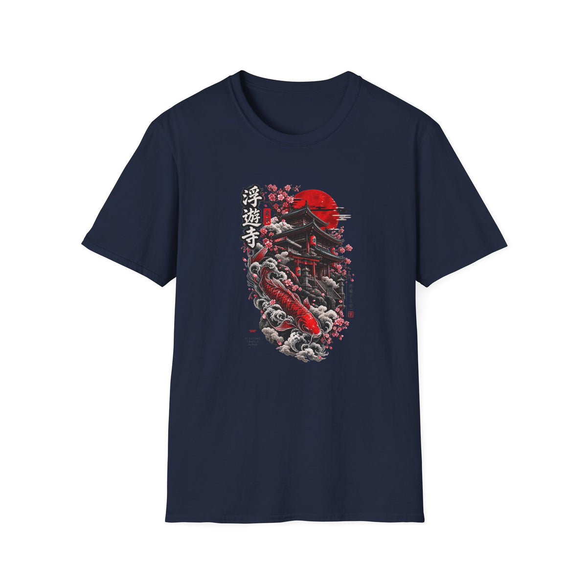 Floating Temple T-Shirt navy — Koi und japanischer Tempel Streetwear Vorderansicht