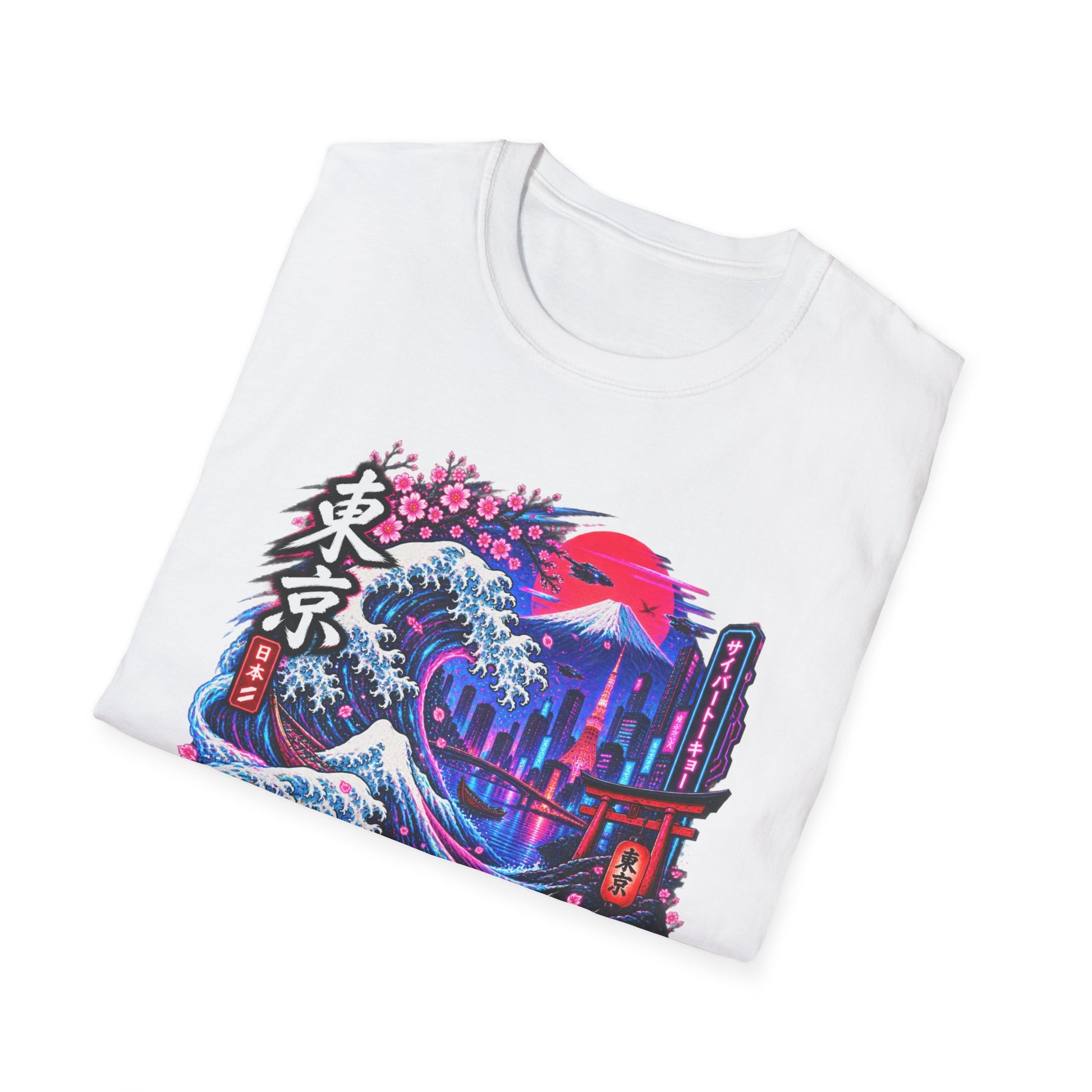 Neon Tokyo Wave T-Shirt braun — Cyberpunk Streetwear Vorderansicht