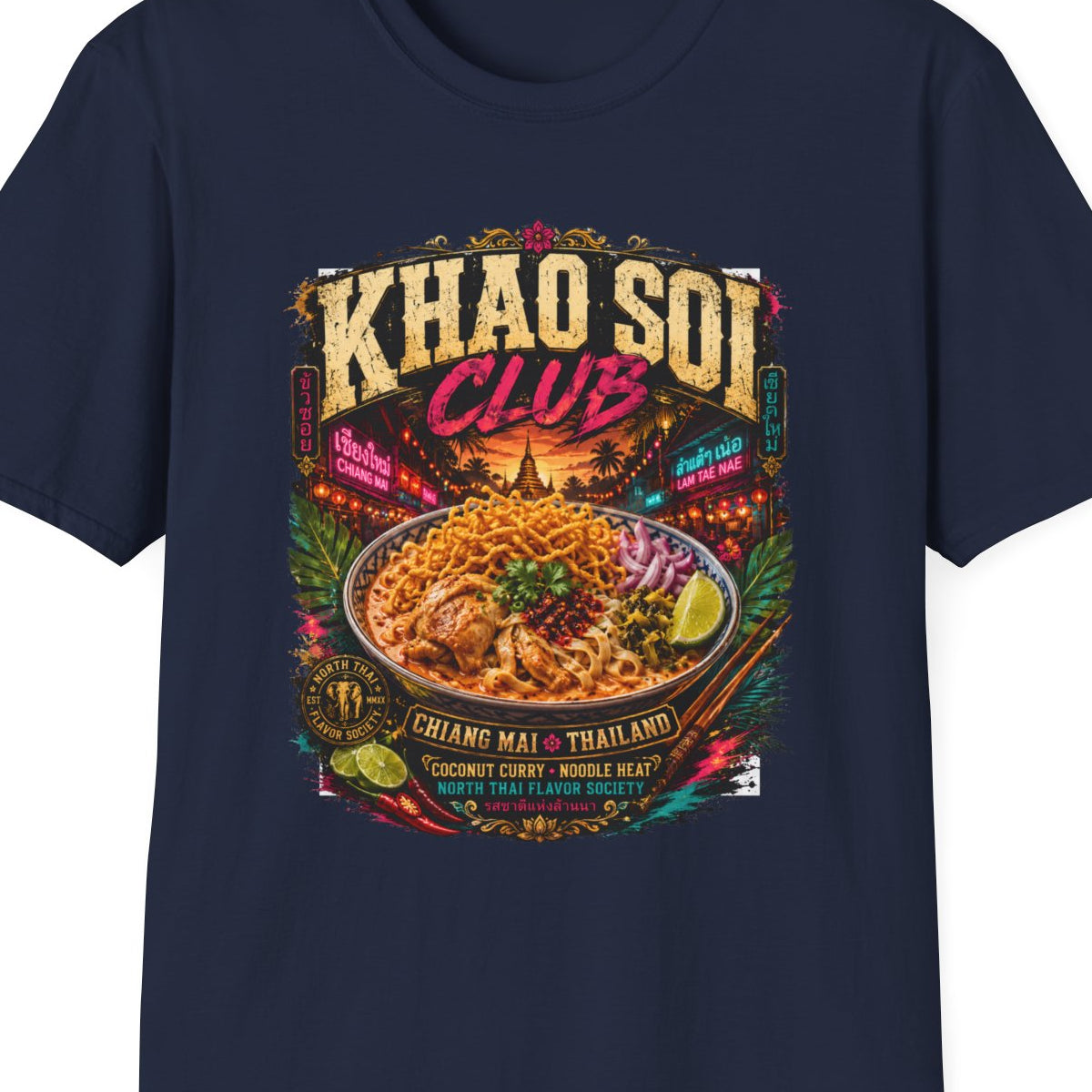 Dark Chocolate Khao Soi Club T-Shirt – Design Nahaufnahme