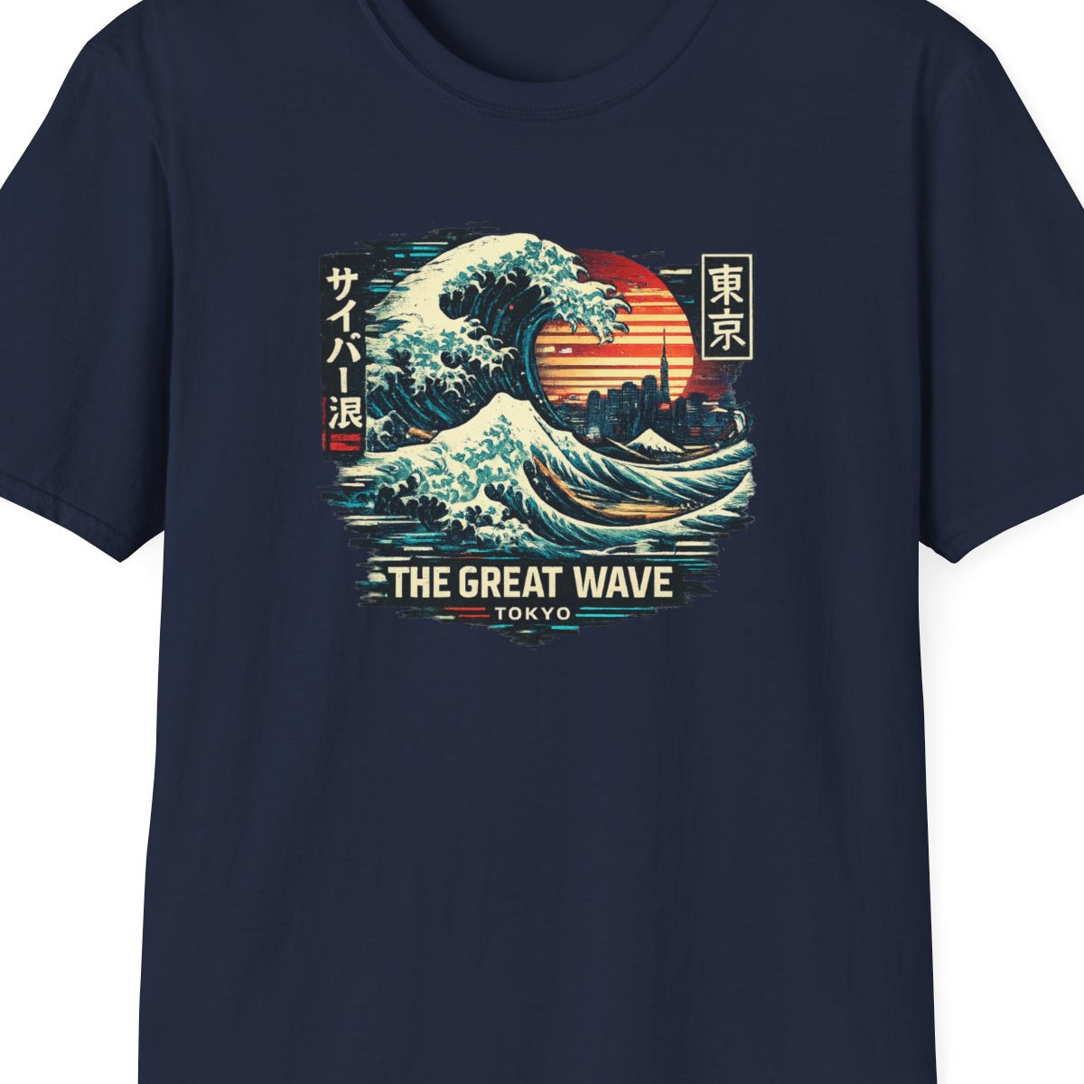 Navy Great Wave Tokyo T-Shirt – Design Nahaufnahme