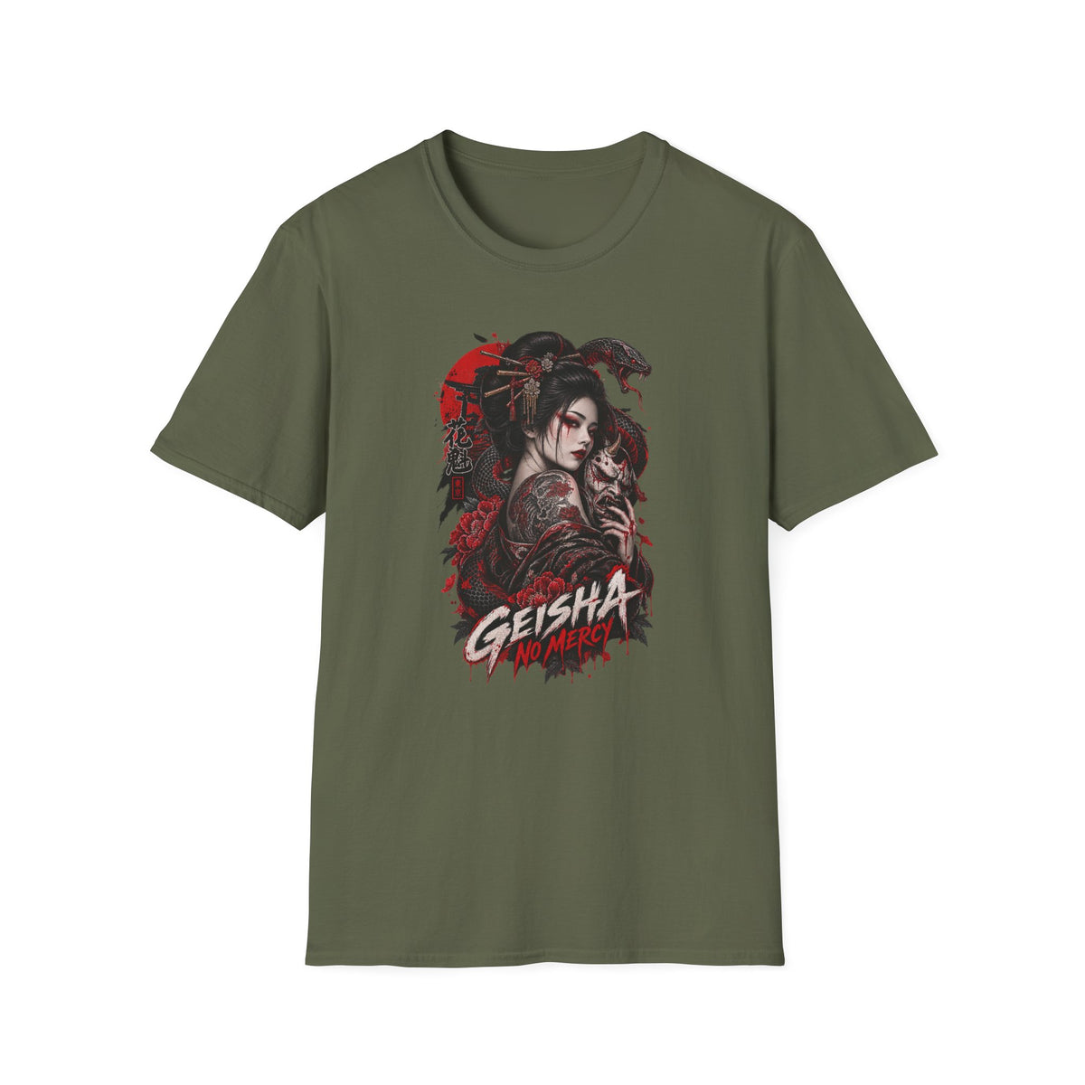 Geisha No Mercy T-Shirt military green — Japanese Streetwear Vorderansicht