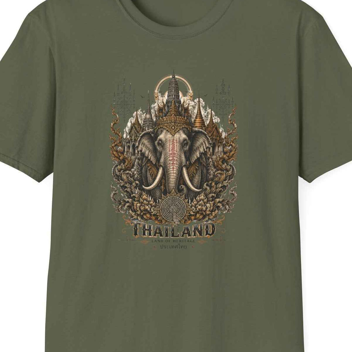 Military Green Thailand Elefant T-Shirt – Design Nahaufnahme