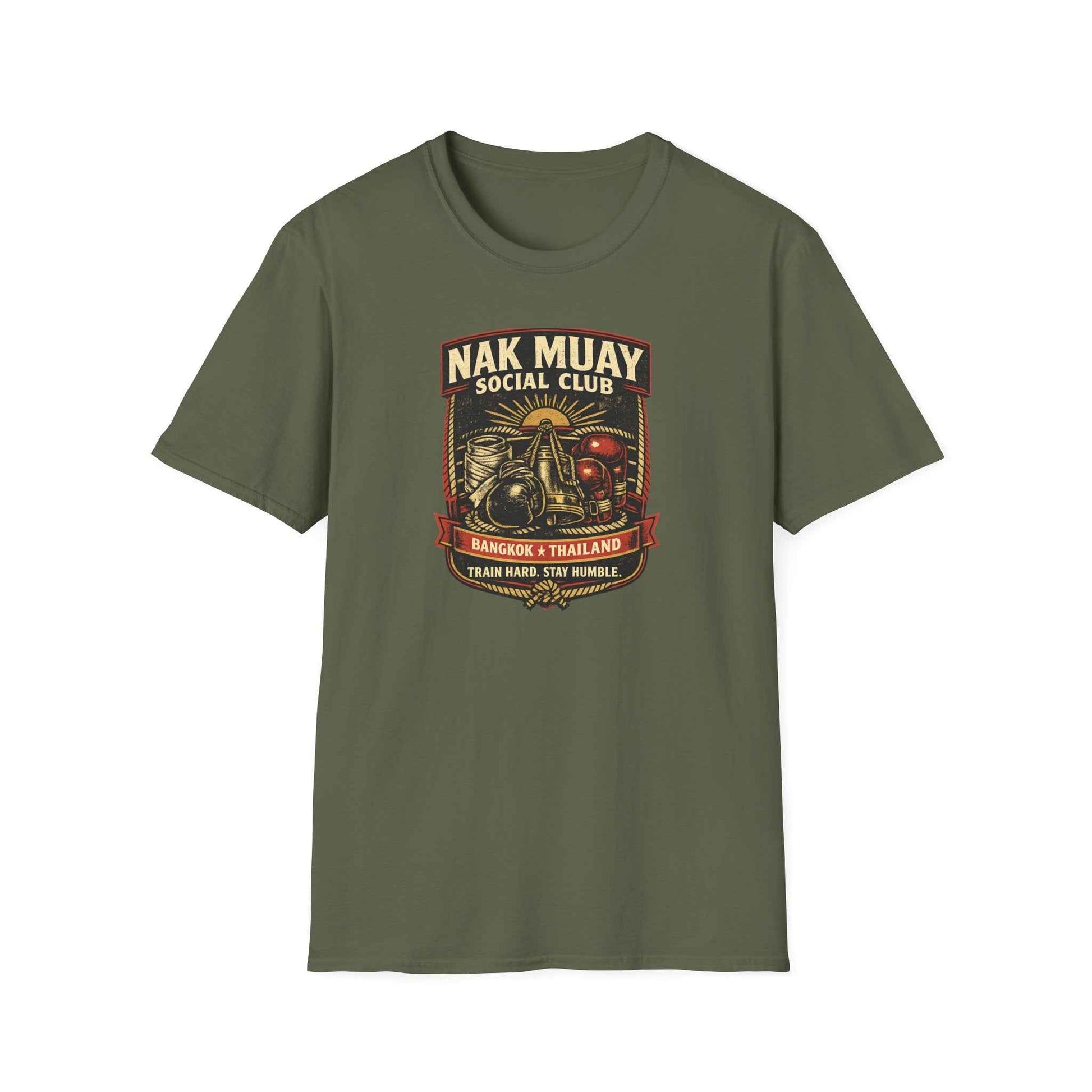 Nak Muay Social Club T-Shirt – Muay Thai Boxing Streetwear mit Vintage-Badge-Print