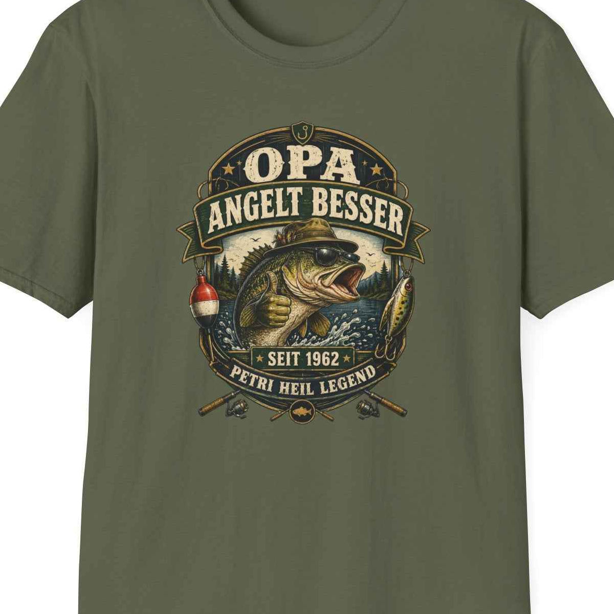 Opa angelt besser T-Shirt – Petri Heil Angler Geschenk für Opa & Papa | Vatertag & Geburtstag – Design Nahaufnahme