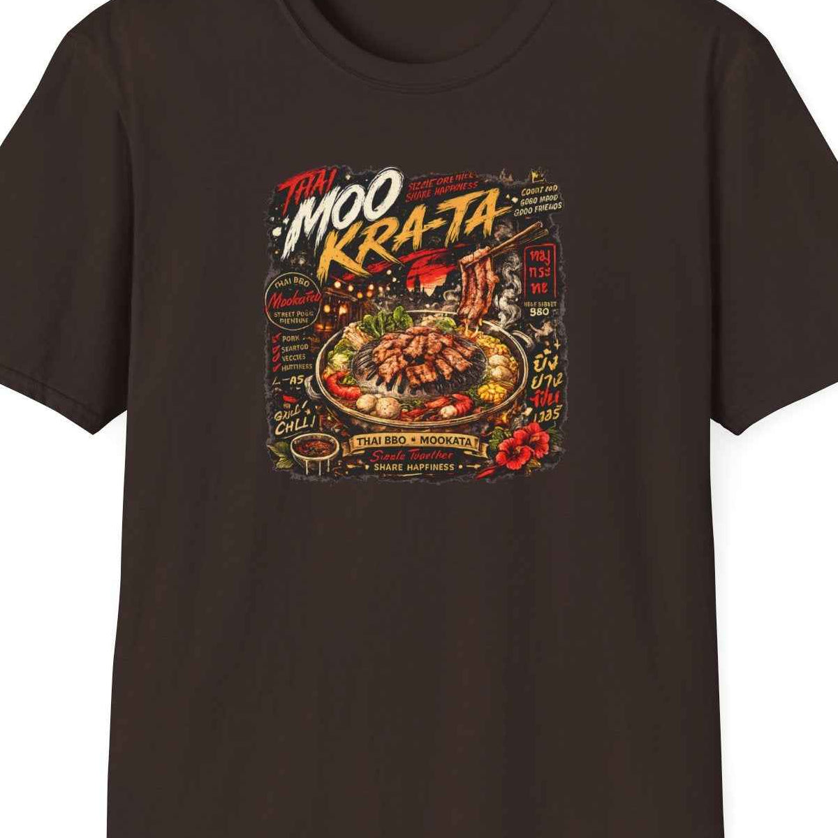 Mookata T-Shirt – Thai BBQ Grill Streetwear Herren Damen – Design Nahaufnahme