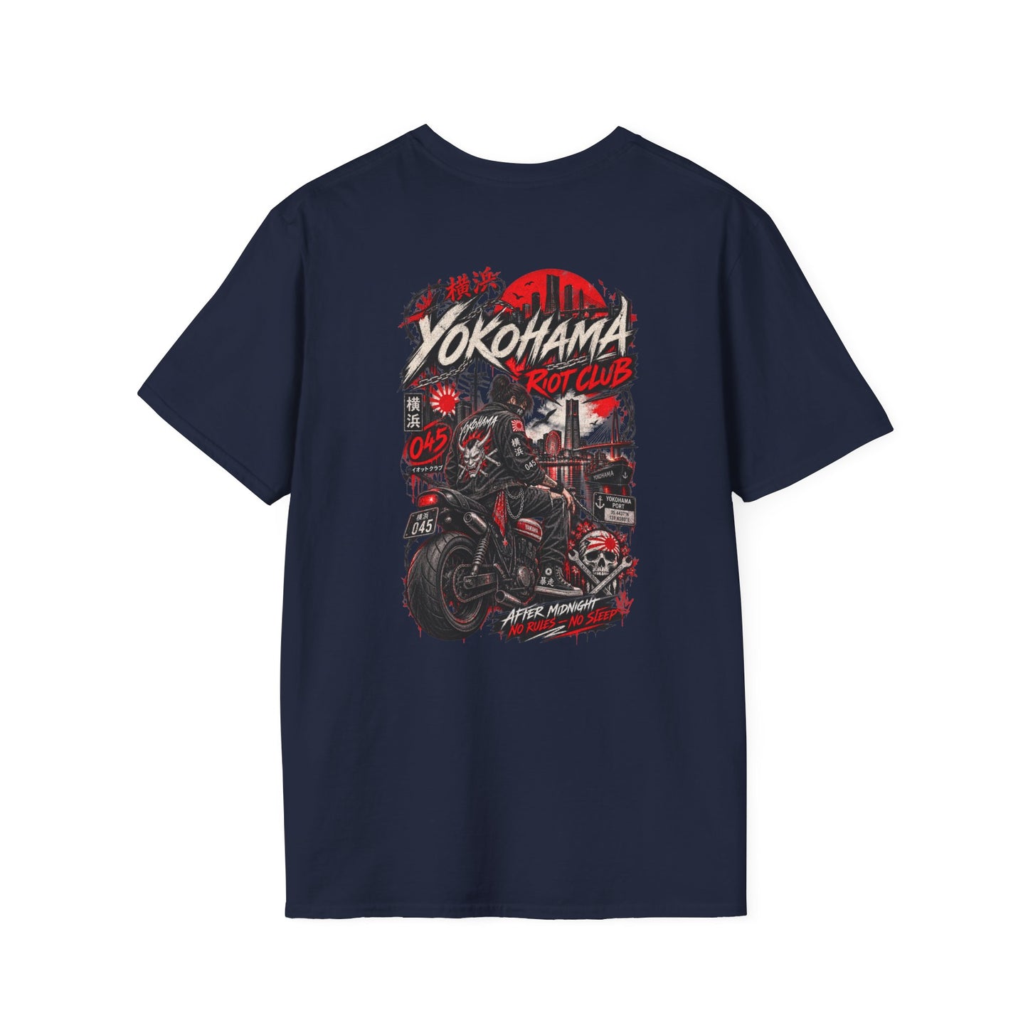 Yokohama Night Rider T-Shirt Navy — Japan Biker Streetwear Vorderansicht