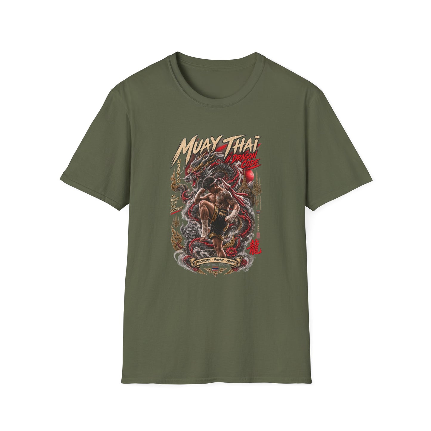 Muay Thai Dragon Code T-Shirt Military Green — Thai Streetwear Vorderansicht