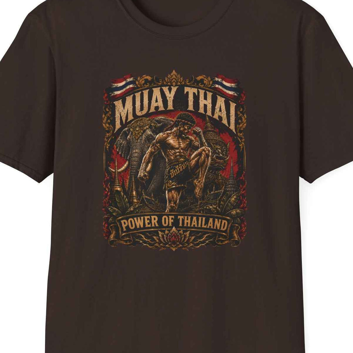Muay Thai Born to Fight T-Shirt braun – Thai Boxing Vintage Streetwear – Design Nahaufnahme