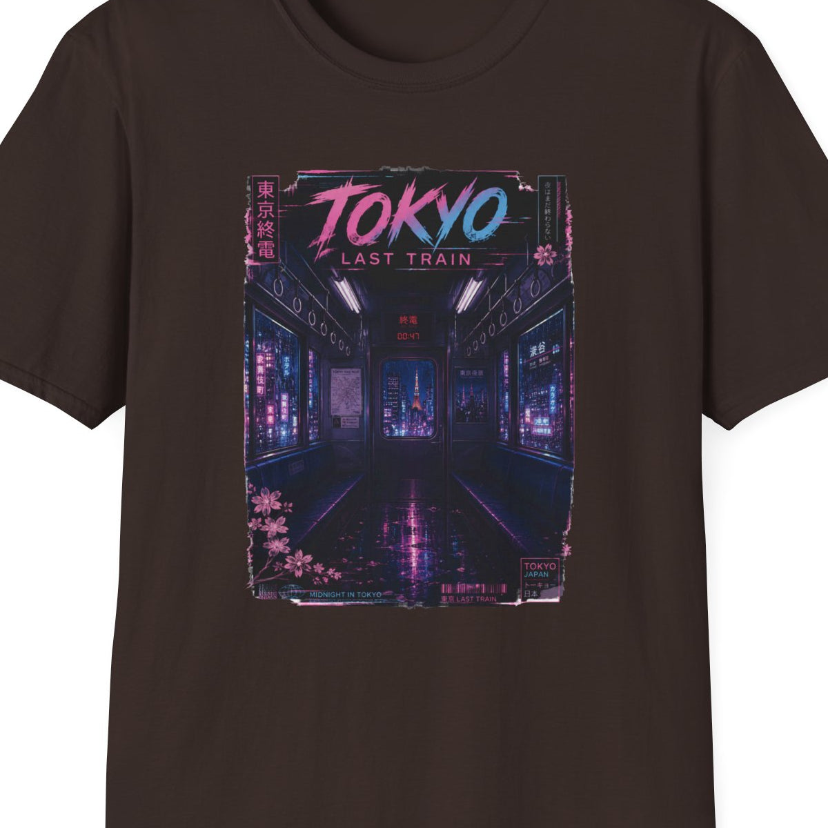 Tokyo Last Train T-Shirt Weiß Cyberpunk Streetwear Graphic Tee – Design Nahaufnahme