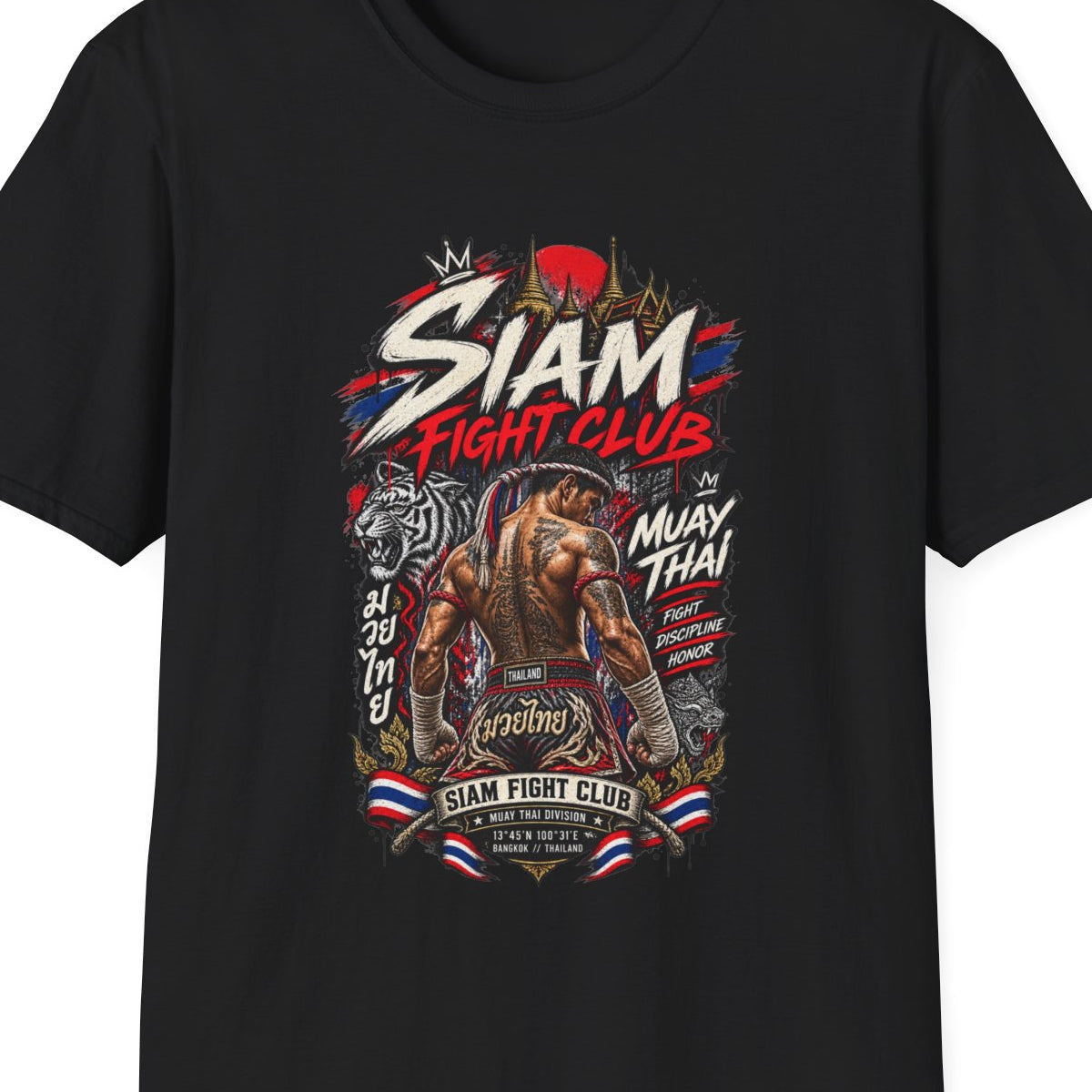 Muay Thai Shirt schwarz — Siam Boxer Thailand Streetwear – Design Nahaufnahme