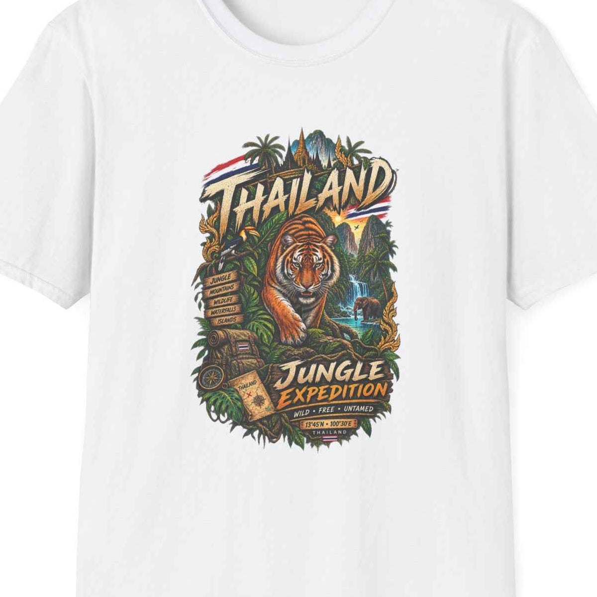 White Tiger Dschungel T-Shirt Thailand – Design Nahaufnahme