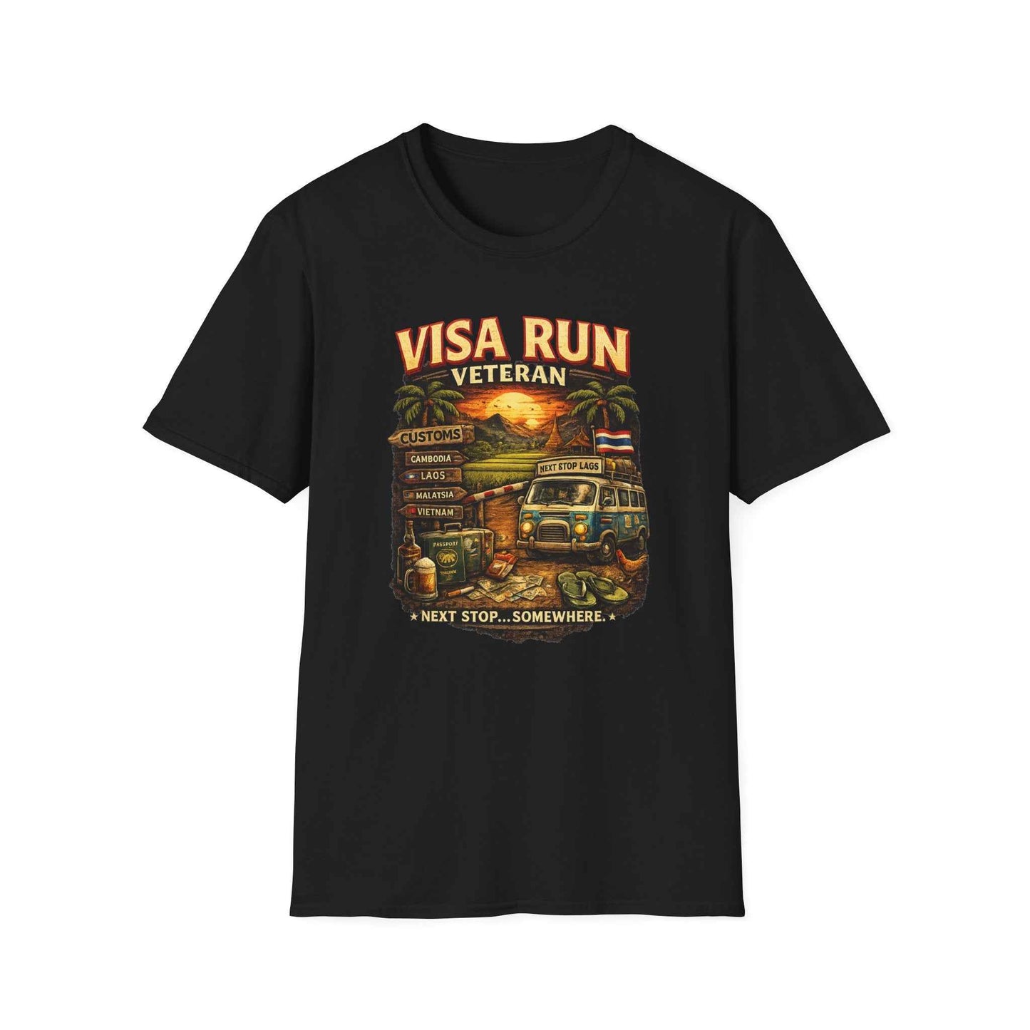 Visa Run Veteran T-Shirt schwarz Funny Expat Backpacker Travel Graphic Tee
