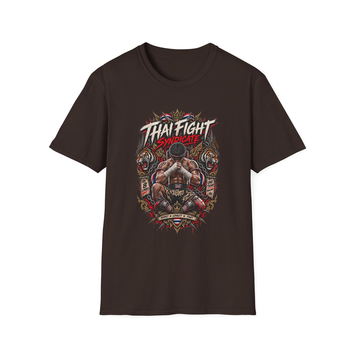Thai Fight Syndicate T-Shirt Dark Chocolate — Muay Thai Streetwear Vorderansicht