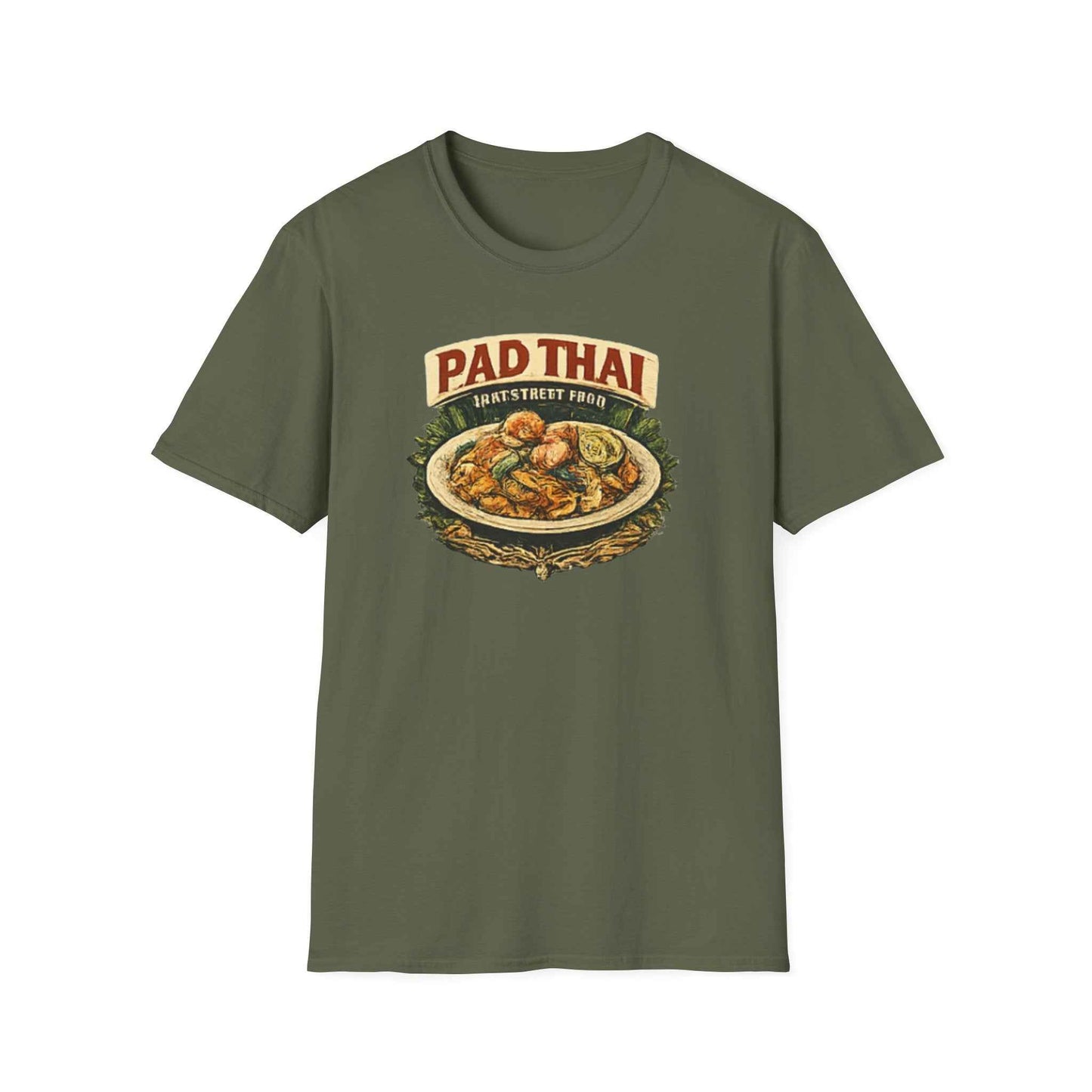 Pad Thai T-Shirt Military Green — Thai Street Food Streetwear Vorderansicht