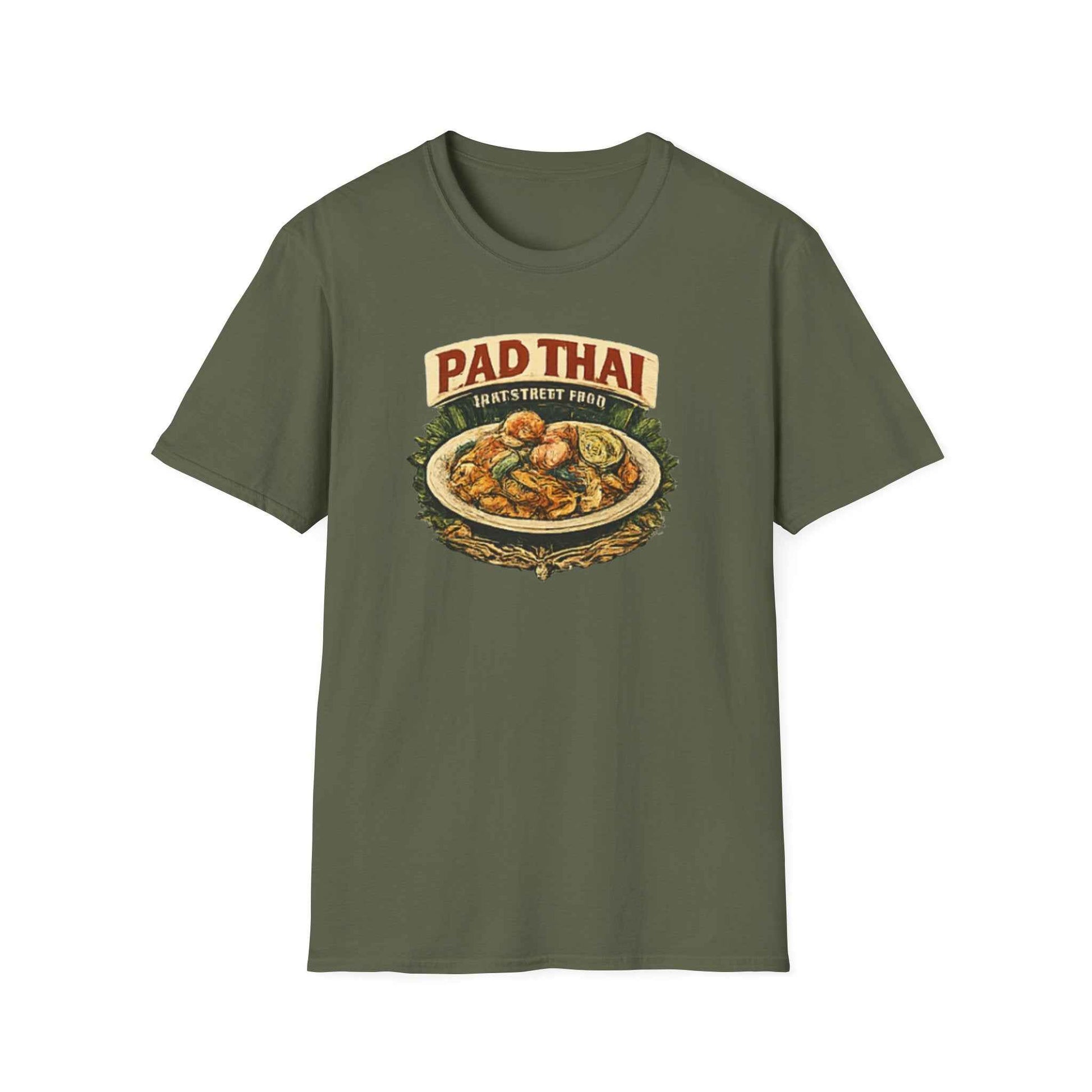 Pad Thai T-Shirt Military Green — Thai Street Food Streetwear Vorderansicht