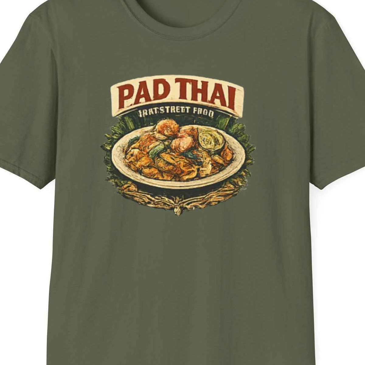Military Green Pad Thai T-Shirt – Design Nahaufnahme