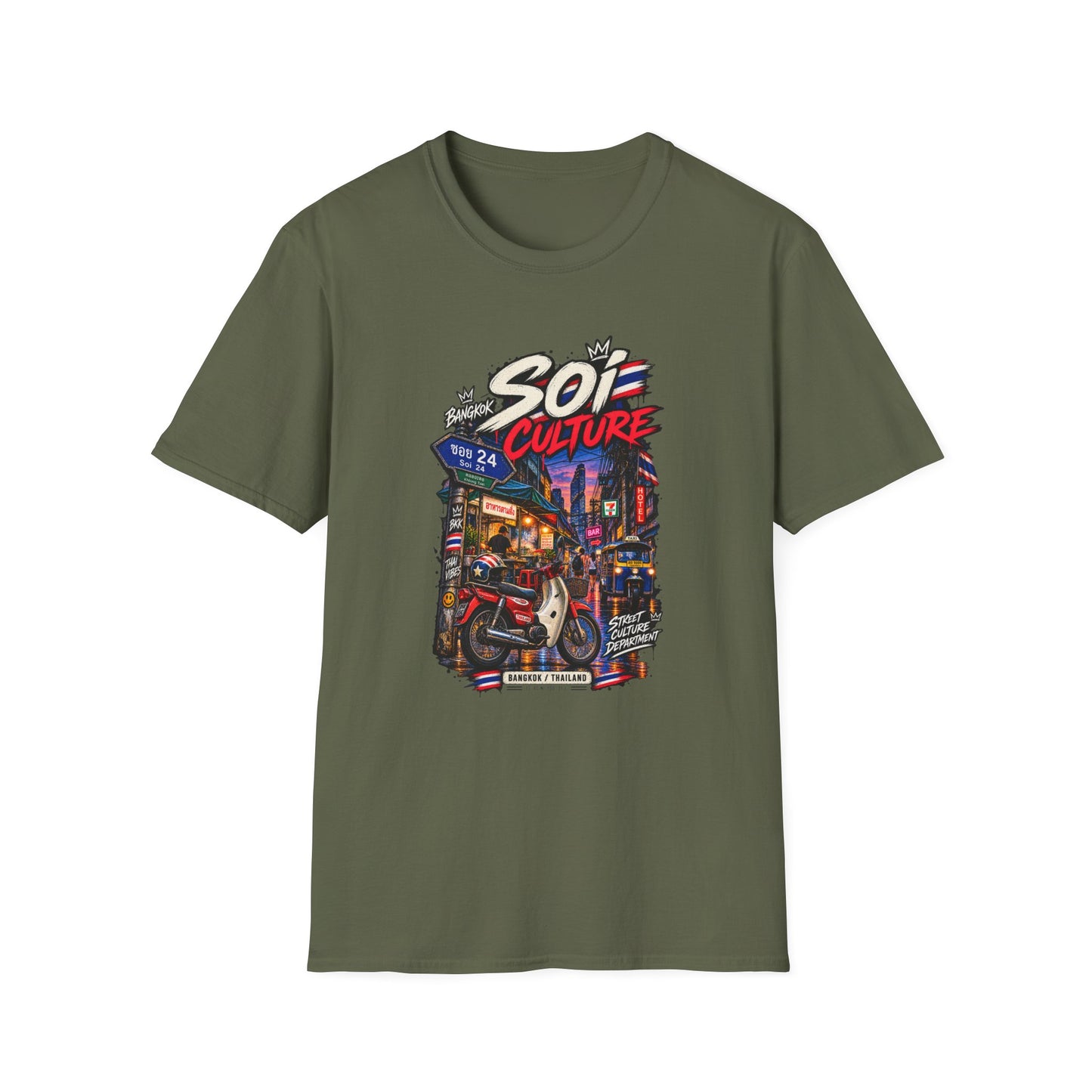 Bangkok Soi Culture T-Shirt Military Green — Thai Streetwear Vorderansicht
