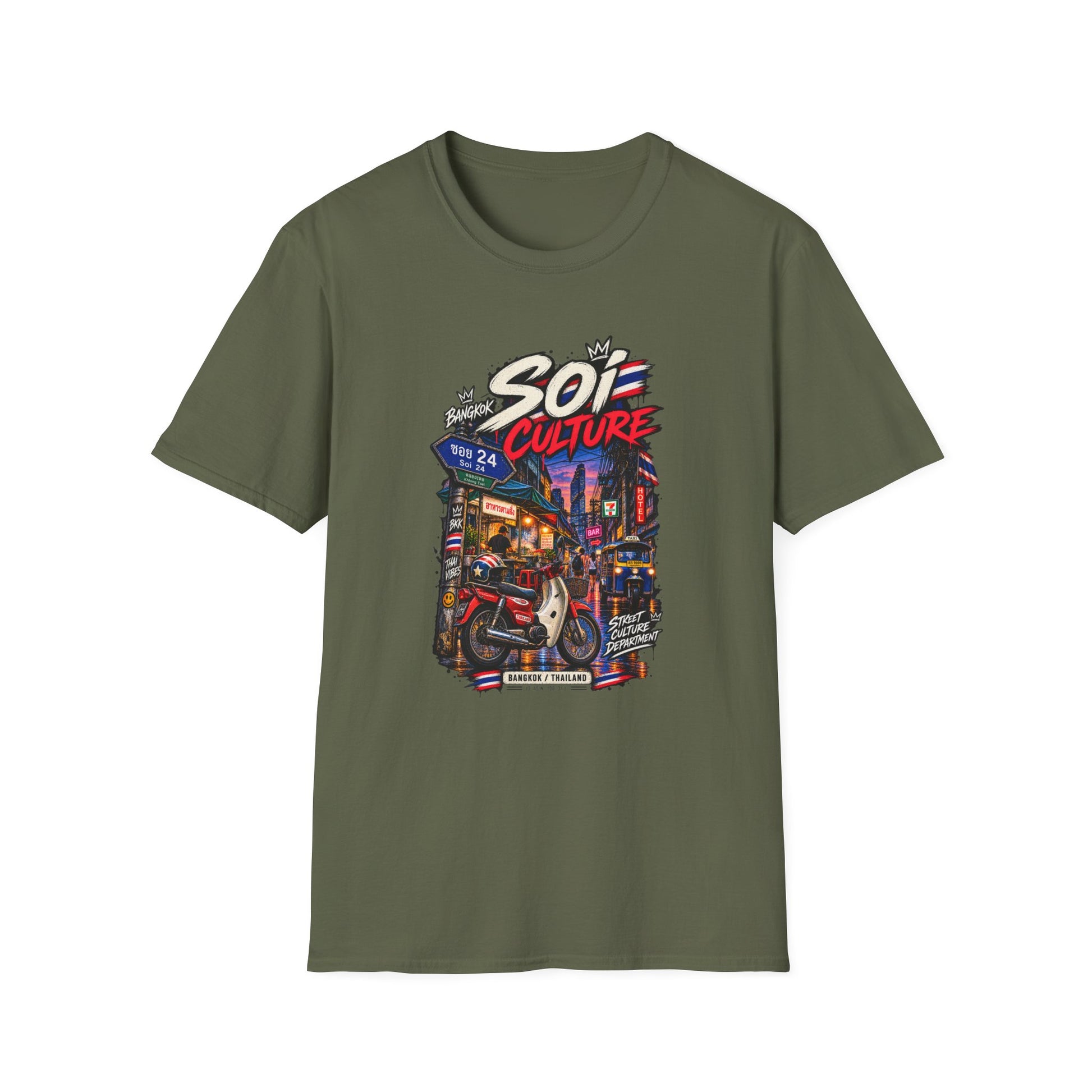Bangkok Soi Culture T-Shirt Military Green — Thai Streetwear Vorderansicht