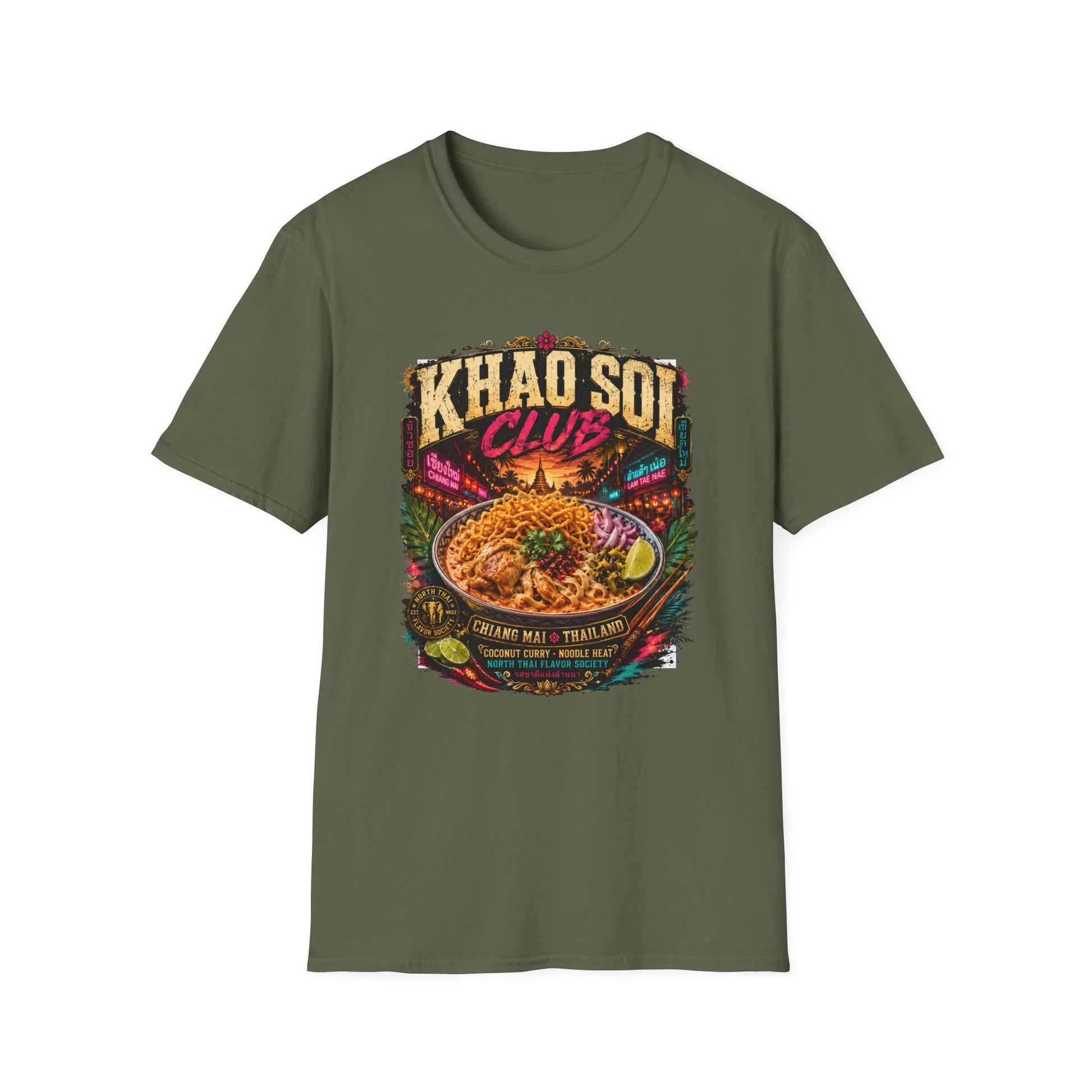 Khao Soi Club T-Shirt Model Rückansicht Chiang Mai Thai Food Streetwear