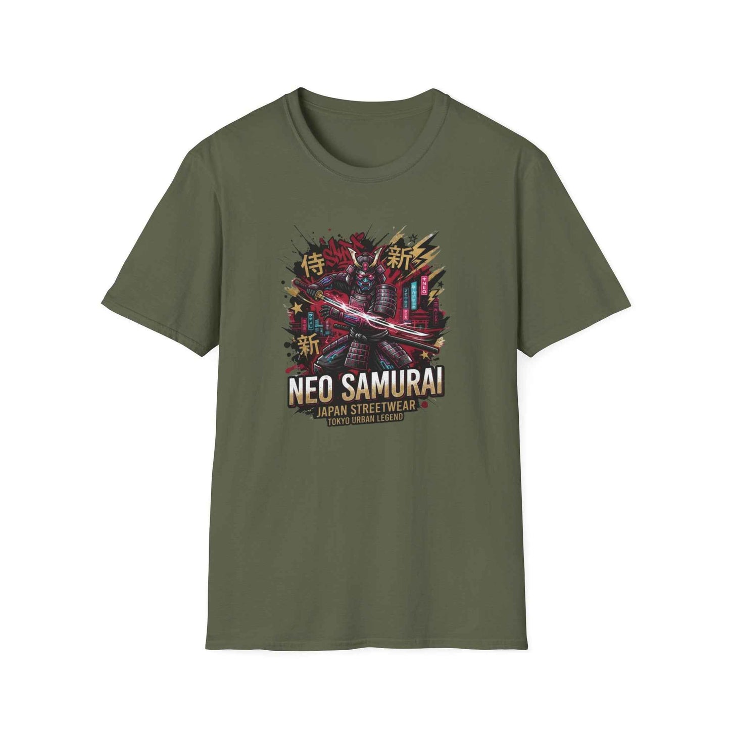 Neo Samurai T-Shirt military green Katana Cyberpunk Streetwear Graphic Tee