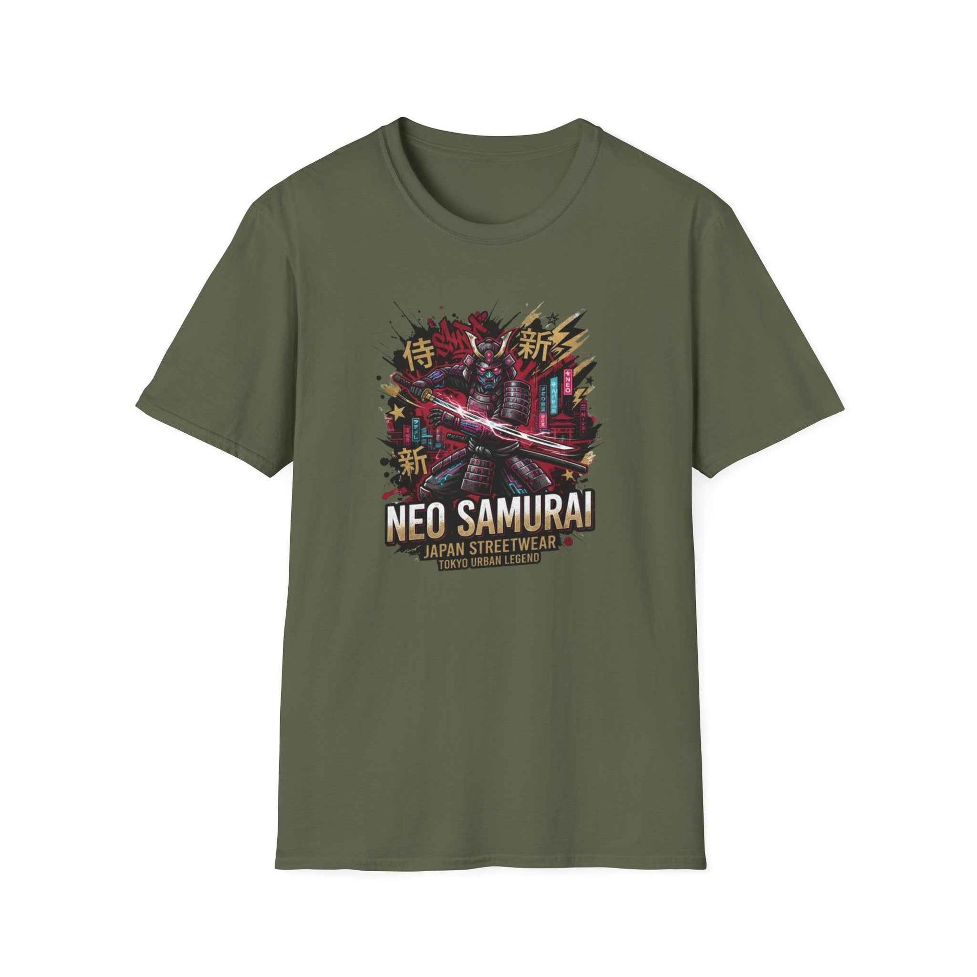 Neo Samurai T-Shirt military green Katana Cyberpunk Streetwear Graphic Tee