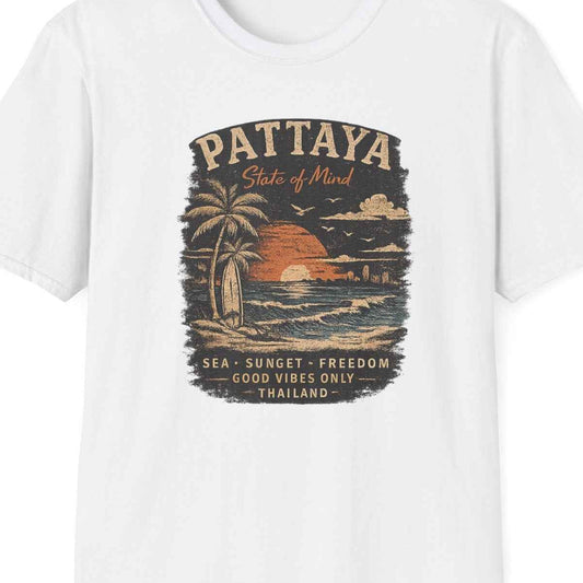 Pattaya State of Mind T-Shirt — Thailand Vintage Beach Sunset Graphic Tee | Reise Geschenk – Design Nahaufnahme