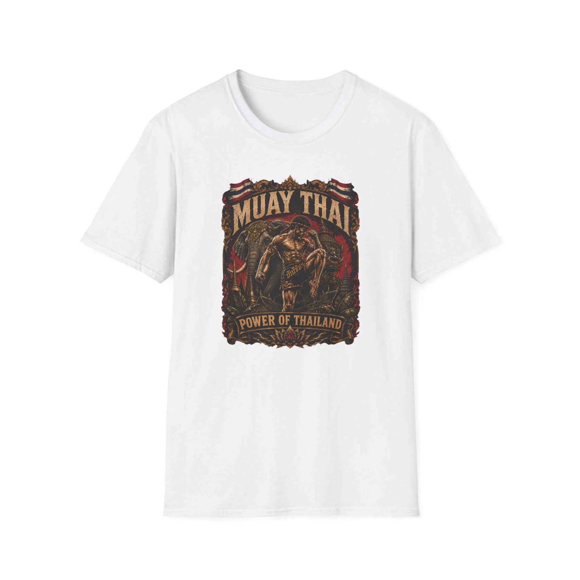 Muay Thai T-Shirt Born to Fight weiß – Thai Boxing Fighter Graphic Tee Vintage