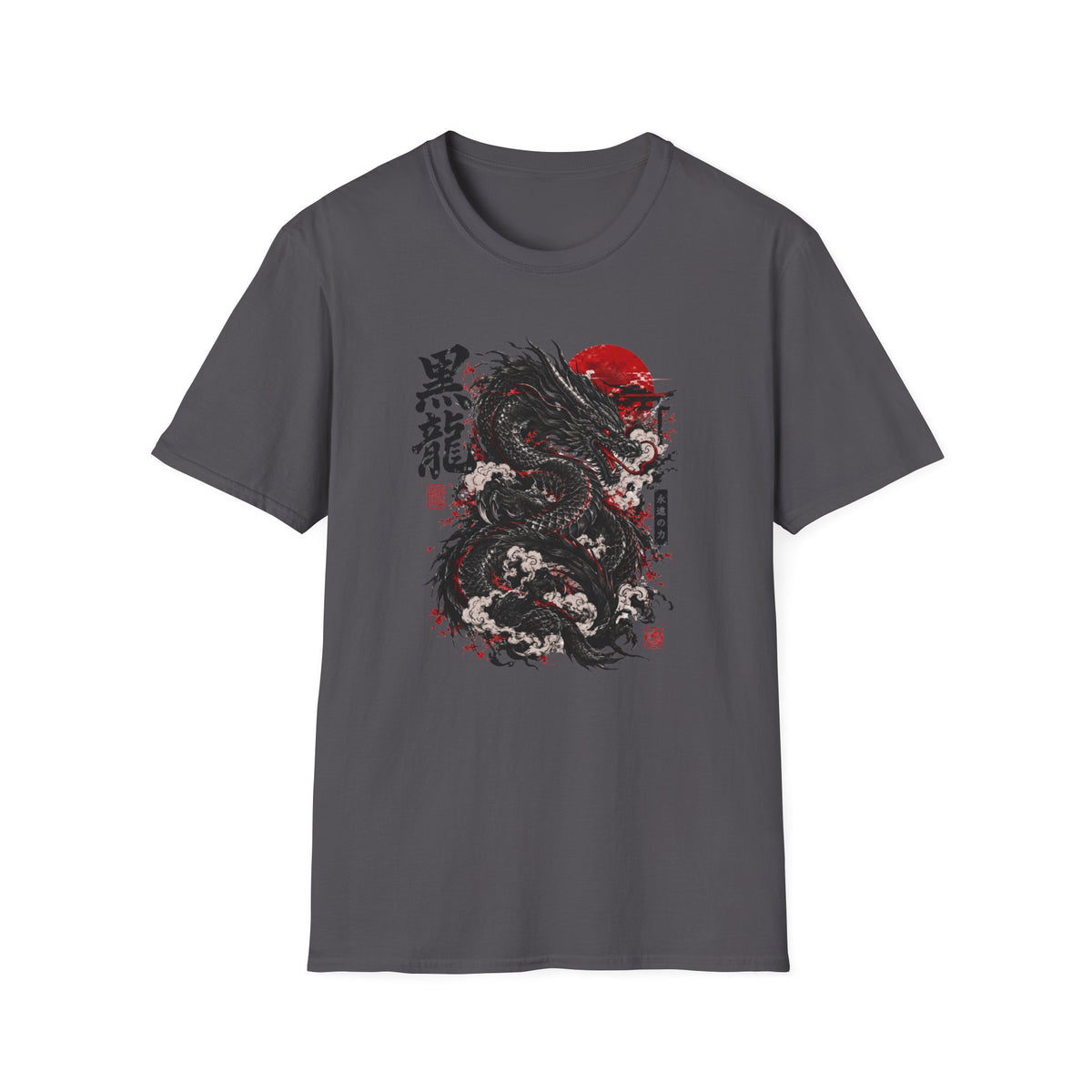 Black Dragon Kanji T-Shirt Anthrazit — Japanese Streetwear Drachen Vorderansicht