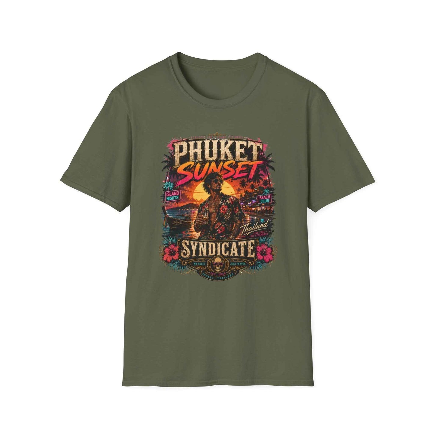 Phuket Sunset Syndicate T-Shirt militärgrün Thailand Beach Sunset Souvenir Geschenk