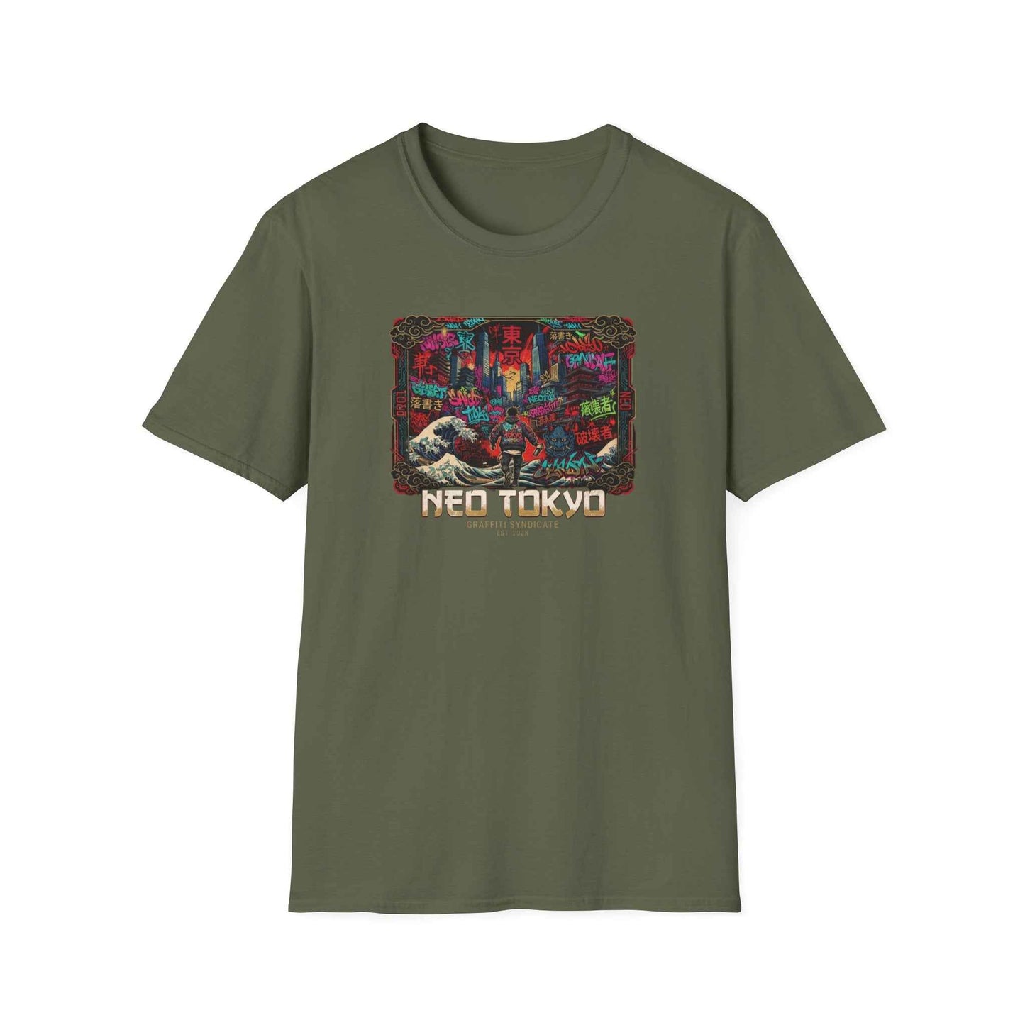 Tokyo Graffiti T-Shirt Military Green — Urban Streetwear Vorderansicht