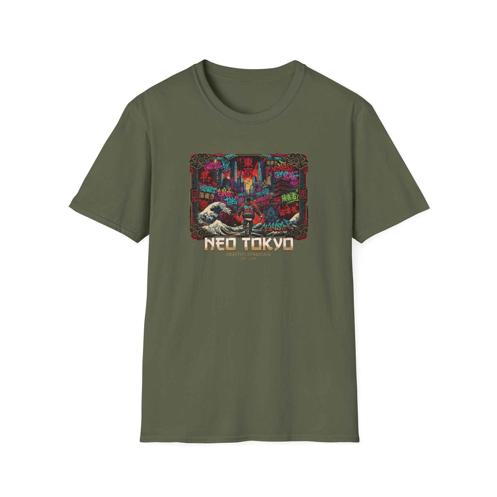 Tokyo Graffiti T-Shirt Military Green — Urban Streetwear Vorderansicht