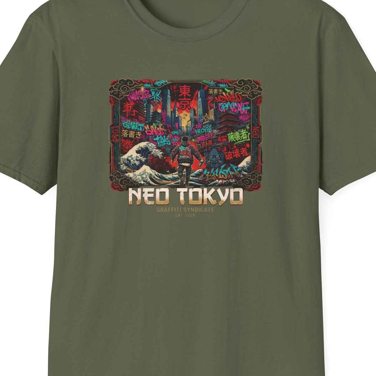 Tokyo Graffiti T-Shirt – Japanese Streetwear Wave Motiv Herren Damen – Design Nahaufnahme