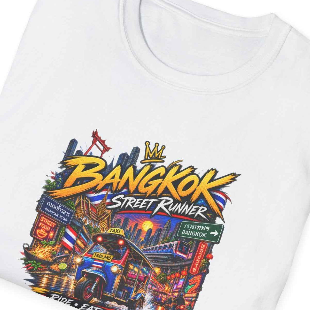 Military Green Bangkok Street Runner T-Shirt – Design Nahaufnahme