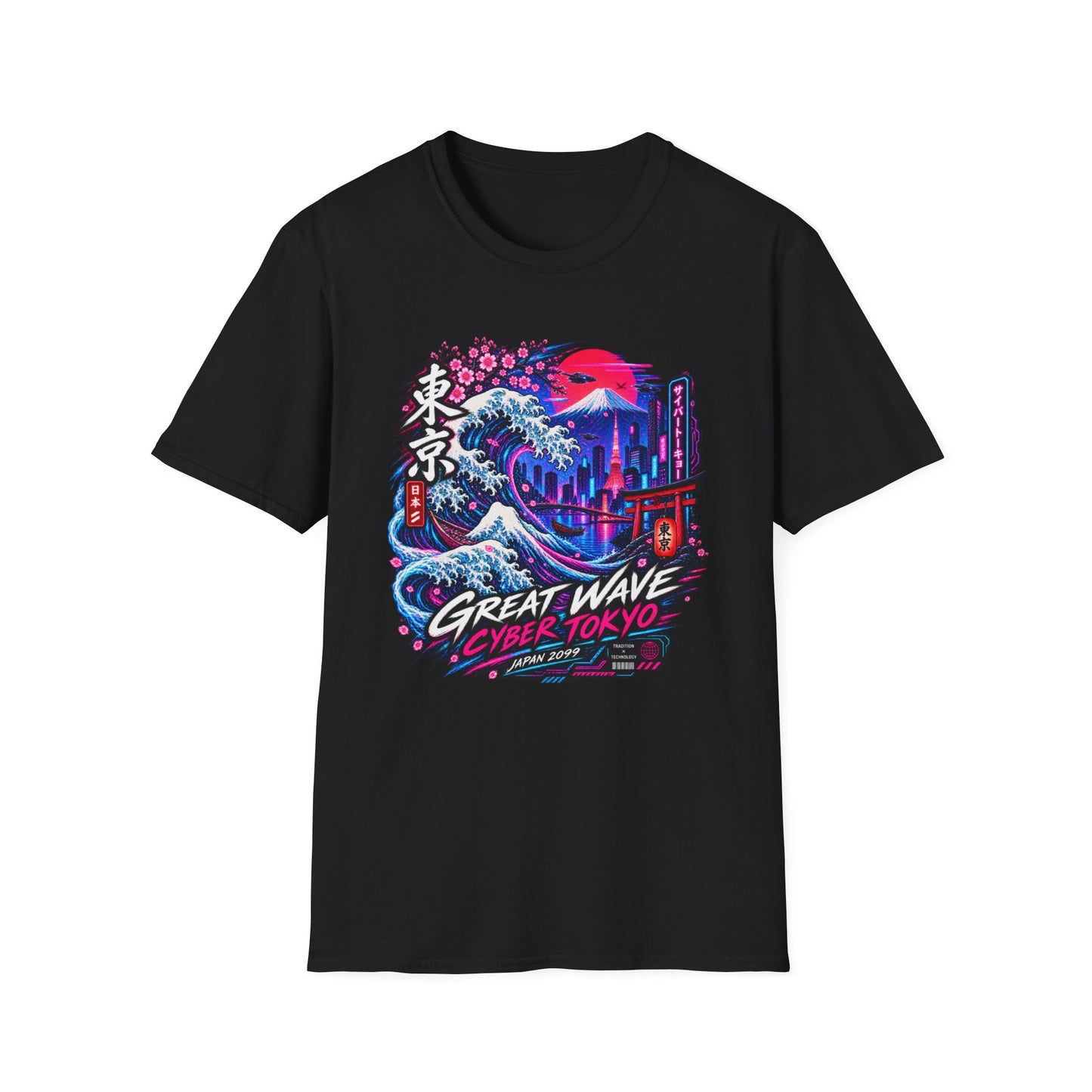 Neon Tokyo Wave T-Shirt Design Detail Cyberpunk Skyline Nahaufnahme