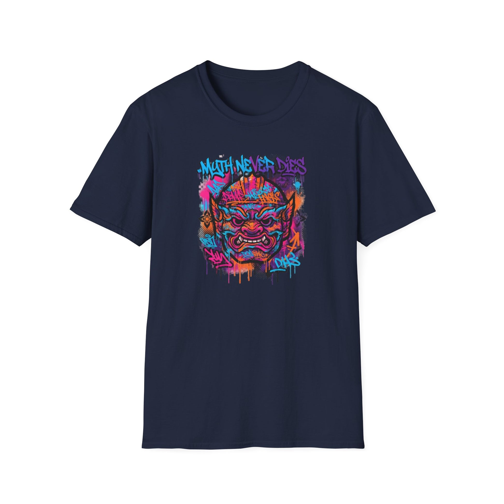 Graffiti Oni Maske T-Shirt Schwarz — Streetwear Vorderansicht
