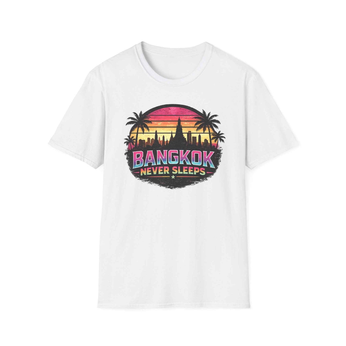 Bangkok Never Sleeps T-Shirt weiß Retro Synthwave Skyline Streetwear Geschenk