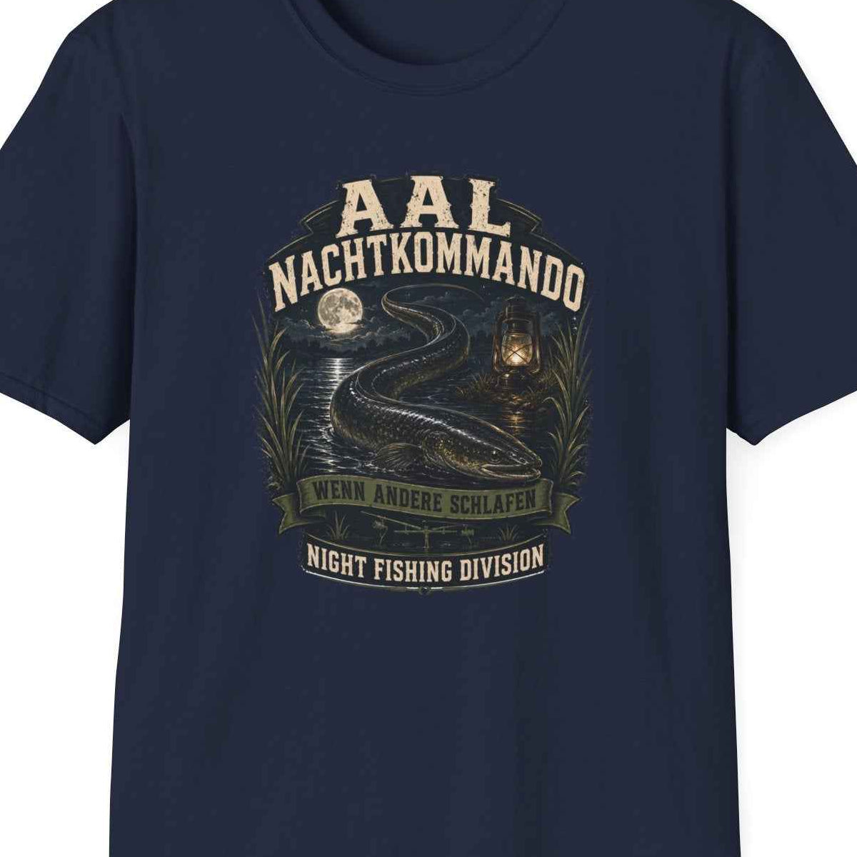 Aal Nachtkommando T-Shirt — Angler Shirt Rückansicht – Design Nahaufnahme