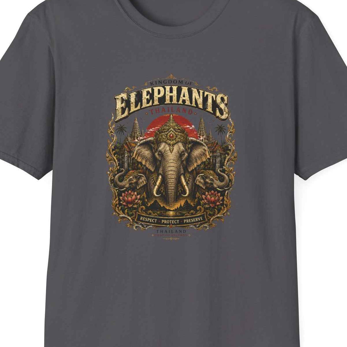 Kingdom of Elephants T-Shirt – Thailand Elefanten Streetwear – Design Nahaufnahme